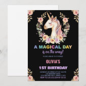 Florals Unicorn Invitations d'anniversaire (Devant / Derrière)
