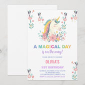 Florals Unicorn Invitations d'anniversaire (Devant / Derrière)