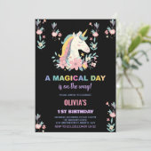 Florals Unicorn Invitations d'anniversaire (Debout devant)