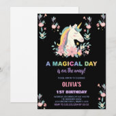 Florals Unicorn Invitations d'anniversaire (Devant / Derrière)