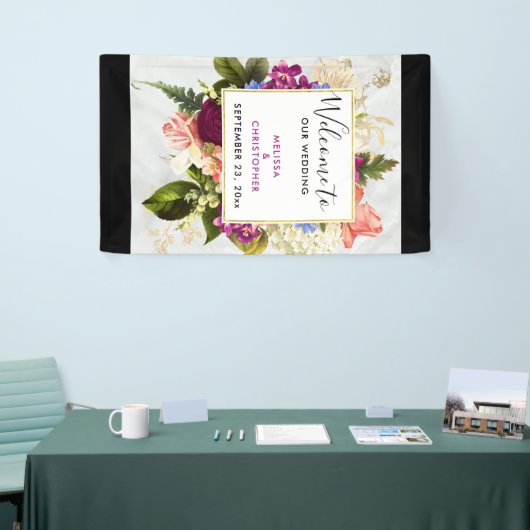 Florals Weddenschap met moderne roze en witte Wate Spandoek (Beurs)