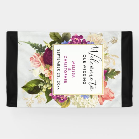 Florals Weddenschap met moderne roze en witte Wate Spandoek (Horizontaal)