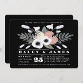 Florals Wedding Black & White uitnodigingen (Voorkant / Achterkant)