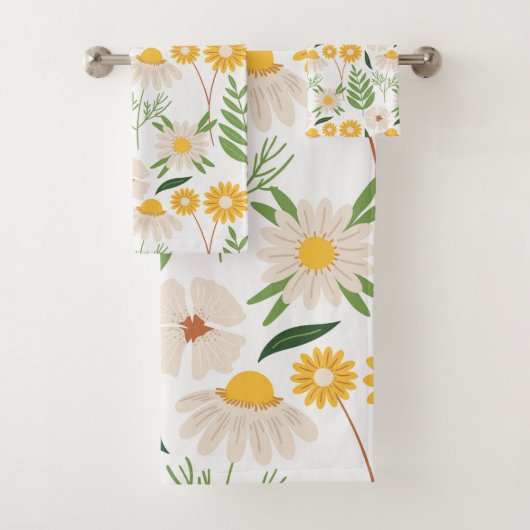 Florals Yellow Daisies en Greenery Bad Handdoek (Insitu)