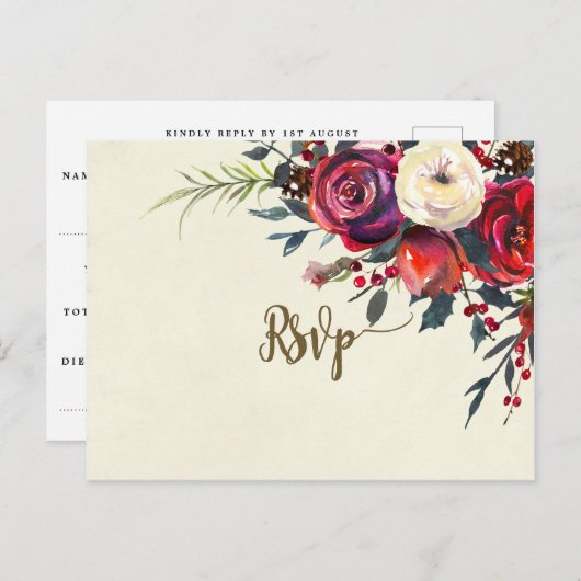 floraux d'hiver mariage carte postale rsvp (Devant / Derrière)