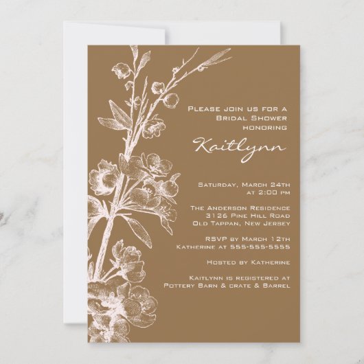 Flore à la crème sur invitation d'une douche nupti (Devant)