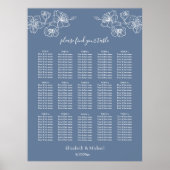 Flore blanc bleu foncé | Tableau de sièges Mariage (Devant)