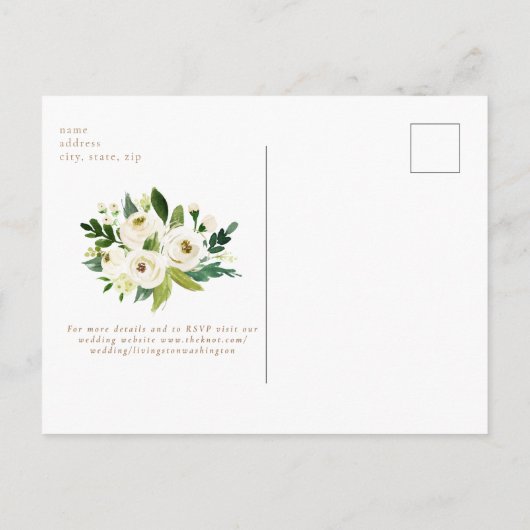 Flore blanche simple et Faire-part de mariage or (Dos)