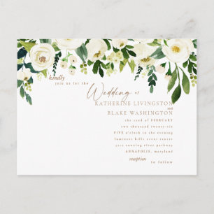 Flore blanche simple et Faire-part de mariage or