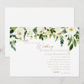 Flore blanche simple et Faire-part de mariage or (Devant / Derrière)