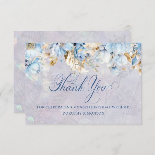 Flore bleu blanc 80e anniversaire Merci plat (Devant / Derrière)