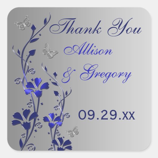 Flore bleu, gris argenté avec Sticker à papillons (Devant)