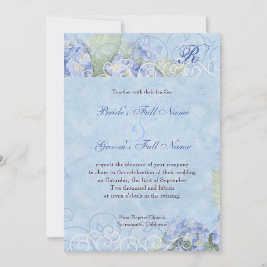 Flore bleu Hydrangea - Faire-part de mariage (Dos)