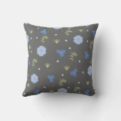Flore bleu mignonne sur oreiller gris (Verso)
