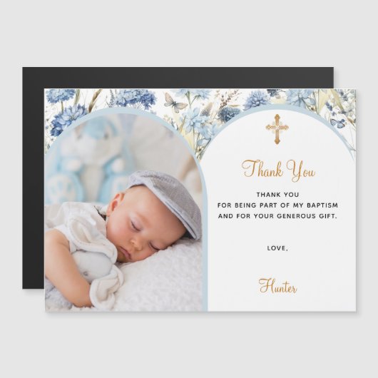 Flore bleu photo Carte de remerciements d'aimant B (Devant / Derrière)