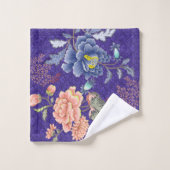 Flore bleu rose violet or rayure florale (Gant de toilette)
