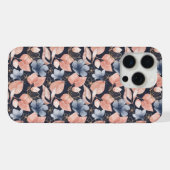 Flore Bleue, Pêche & Or Art Botanique Élégant (Verso Horizontal)