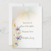 Flore Blush & Lilac, Invitation Baptême Croix Or (Devant)