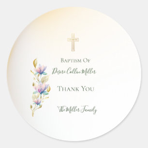 Flore blush & Lilac, stickers Baptême croix or