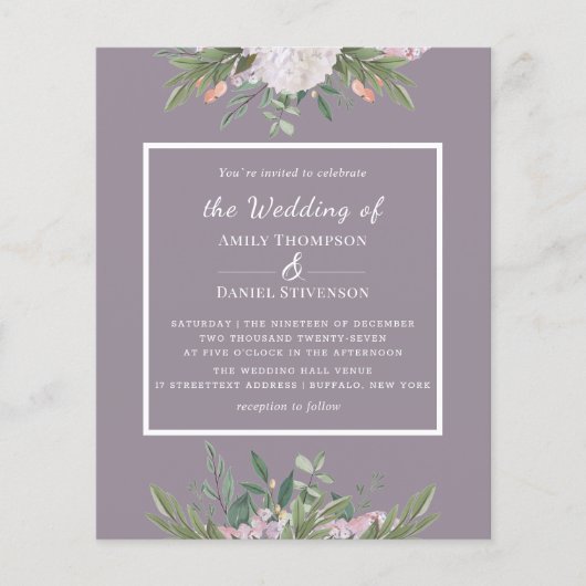 Flore Budget Floral Dusty Lavander Mariage Flyer (Devant)