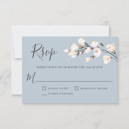 Flore d'aquarelle blanche sur mariage bleu RSVP (Devant)