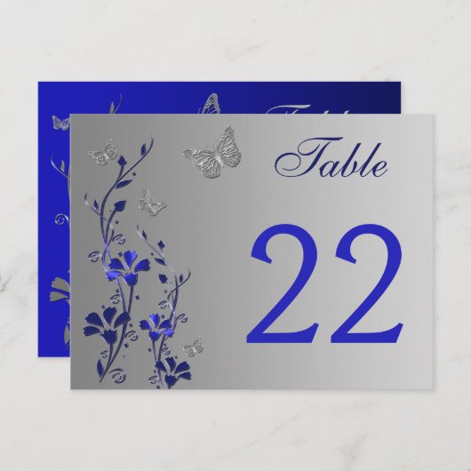 Flore d'argent bleu avec papillons Numéro de table (Devant / Derrière)