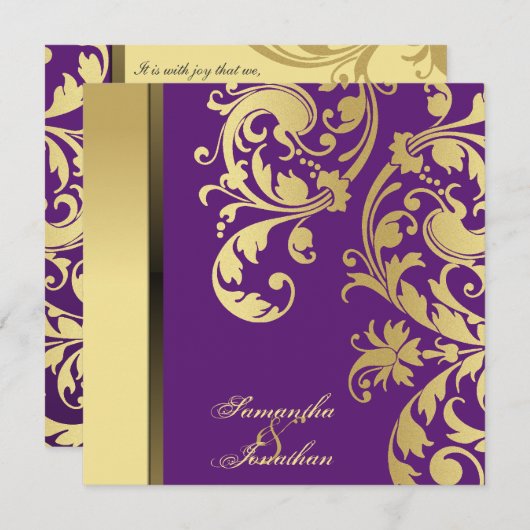 Flore de Shimmer dorée Faire-part de mariage (Devant / Derrière)