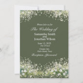 Flore délicate sur Faire-part de mariage vert oliv (Devant)