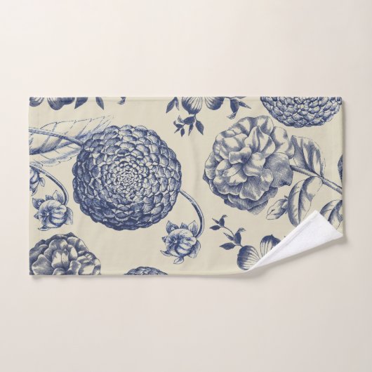 Flore d'impression florale de fleurs bleues antiqu (Serviette à main)