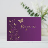 Flore d'or violet avec papillons Carte RSVP 2 (Debout devant)