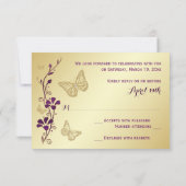Flore d'or violet avec papillons Carte RSVP 2 (Dos)
