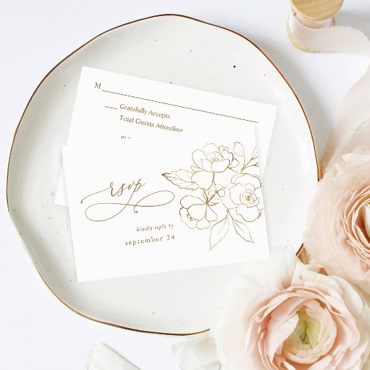 Flore dorée sur blanc et or avec Repas RSVP