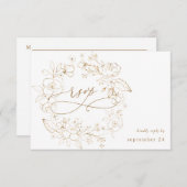 Flore dorée sur blanc et or avec Repas RSVP 3 (Devant / Derrière)