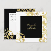 Flore élégante blanche noire d'or Faire-part de ma (Devant / Derrière)