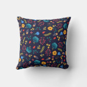 Flore et feuille Imprimer noir Lancer oreiller (Verso)