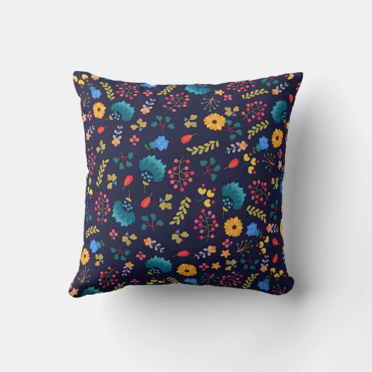 Flore et feuille Imprimer noir Lancer oreiller (Verso)