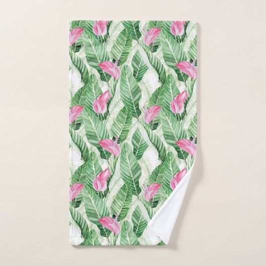 Flore et verdure rose tropicale (Serviette à main)