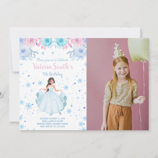 Flore Falk de neige Princesse Invitation d'anniver (Devant)