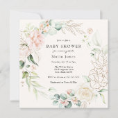 Flore floue et Baby shower verdoyant Invitation (Devant)