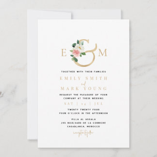 Flore flush & or, Faire-part de mariage monogramme