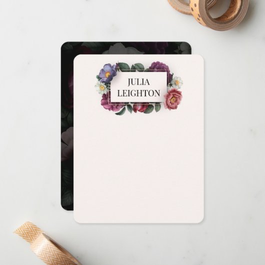 Flore foncée Carte de note moderne (Devant/Arrière en situation)