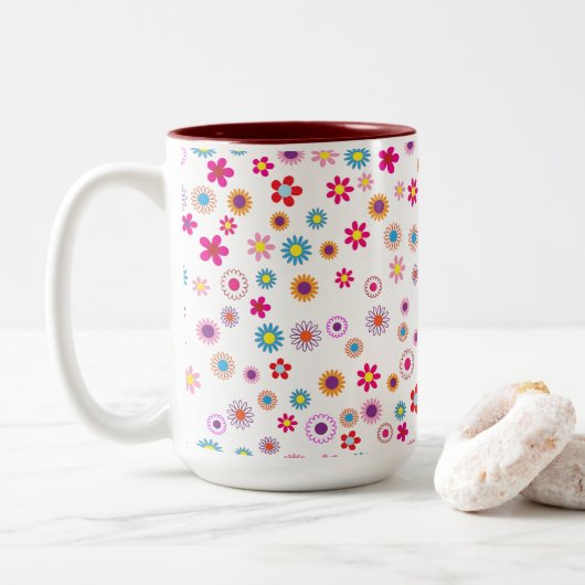 Flore géométrique brillante 2 tonalités LG Mug (Avec donut)