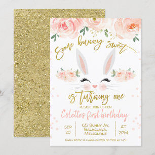 Flore lapin face 1er anniversaire Invitation