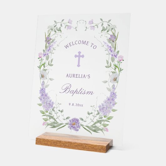 Flore Lilac Lavender Frame Baptême Bienvenue (Angle)