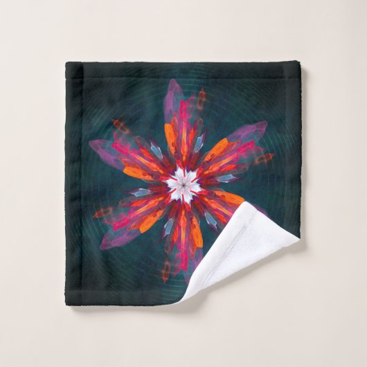 Flore Mandala Flowers Orange Red Blue Abstract (Gant de toilette)