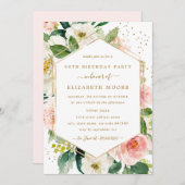 Flore moderne Blush or 60e anniversaire Invitation (Devant / Derrière)