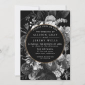 Flore noire et blanche Faire-part de mariage (Devant)