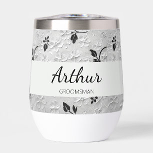 Flore noire et blanche personnalisée Groomsman Cad