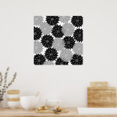 Flore noire et grise cool Impression florale (Cuisine)