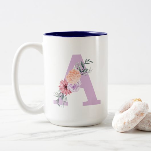 Flore pourpre Simple Monogramme minimaliste Mug de (Avec donut)